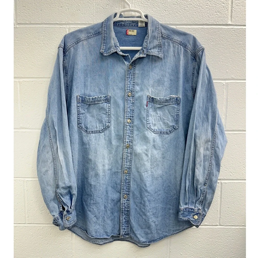 VTG Levi's Shirt Light Wash Blue Denim VTG / Mens XL / HOLES DISTRESSING FADED